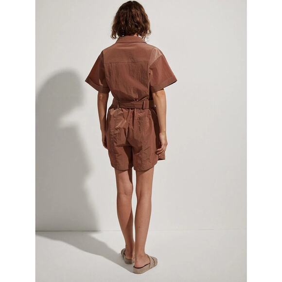 Varley Belle Boxy Playsuit Romper Clove Brown Shimmer Size Medium NEW - Picture 2 of 13